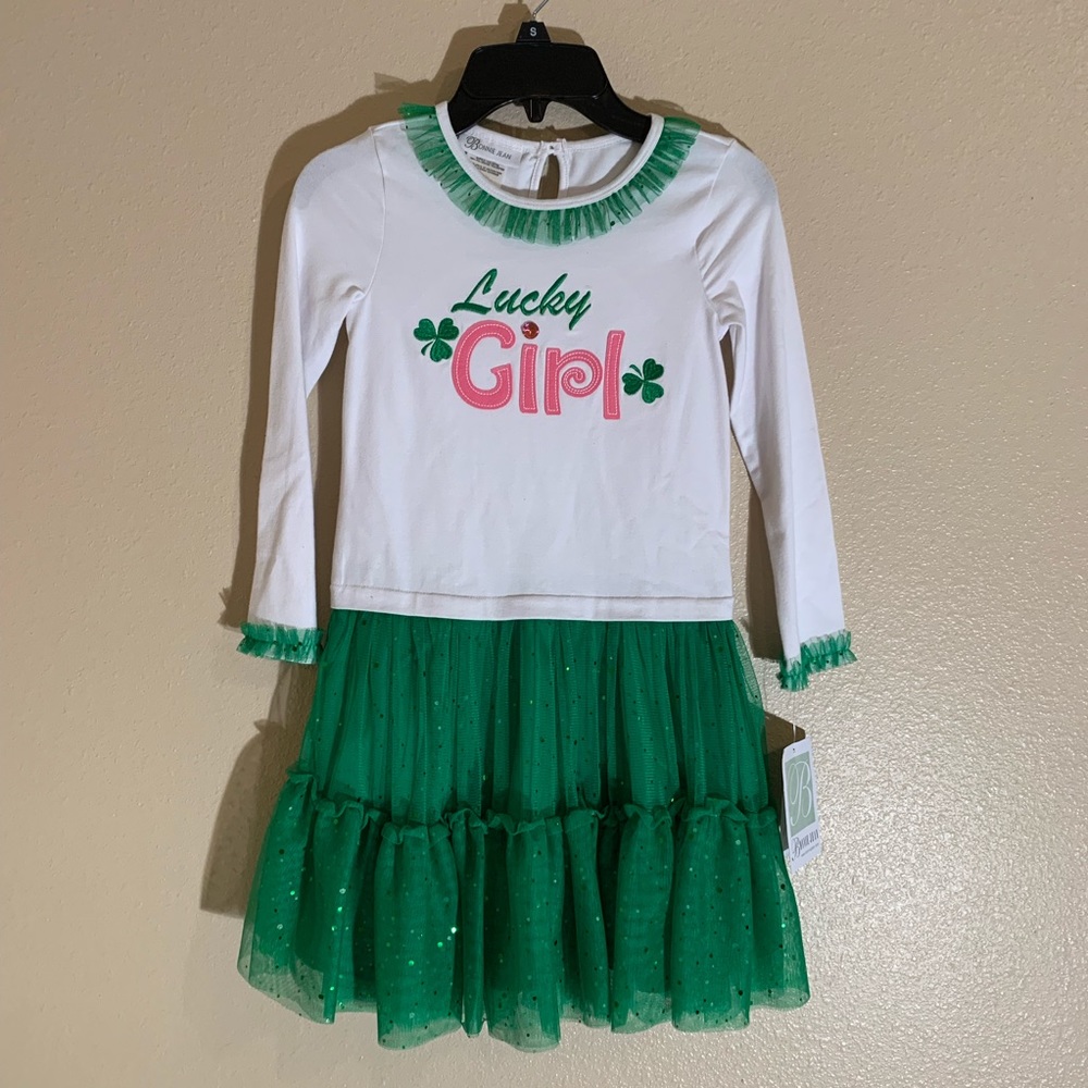 NWT Bonnie Jean Girls Lucky Dress with Green Tutu